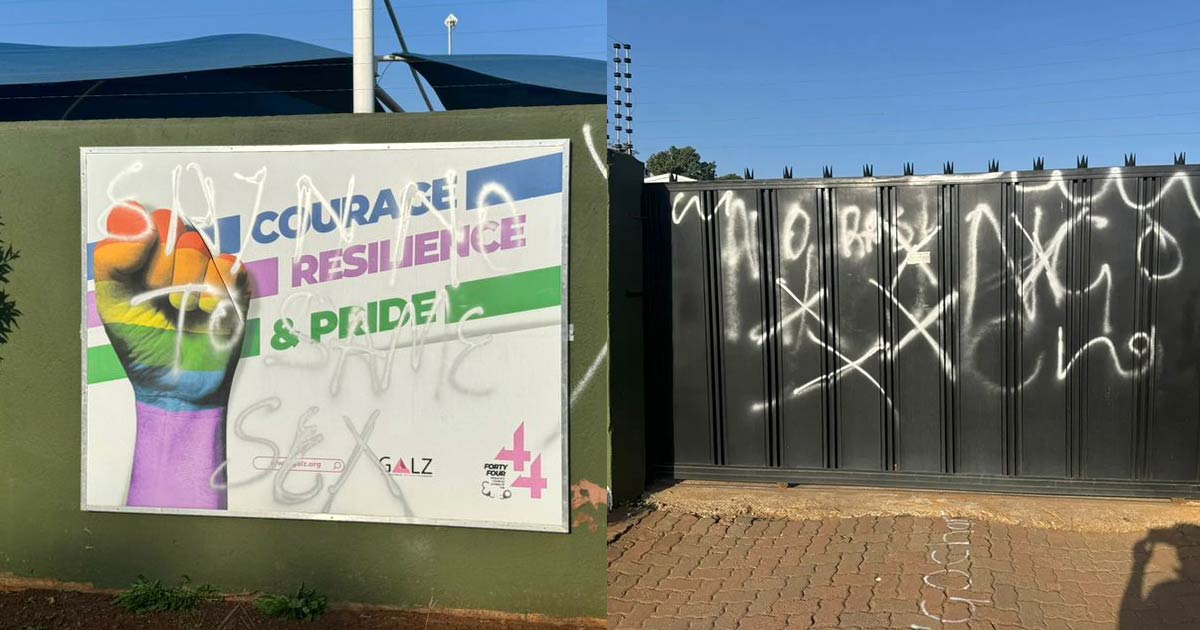 Anti-LGBTIQ+ protestors defaced the offices of Zimbabwe group GALZ with hateful slogans (Photos: Supplied)